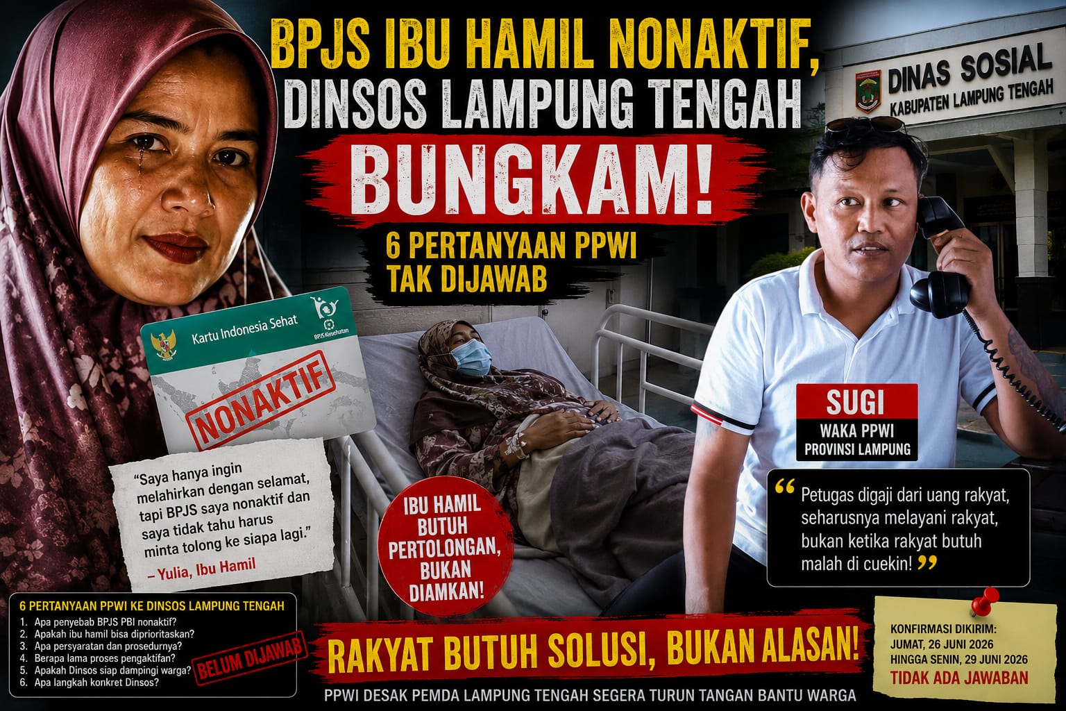 Dinsos Lampung Tengah Bungkam Soal BPJS Ibu Hamil Nonaktif, PPWI Pertanyakan Keberpihakan kepada Rakyat Kecil
